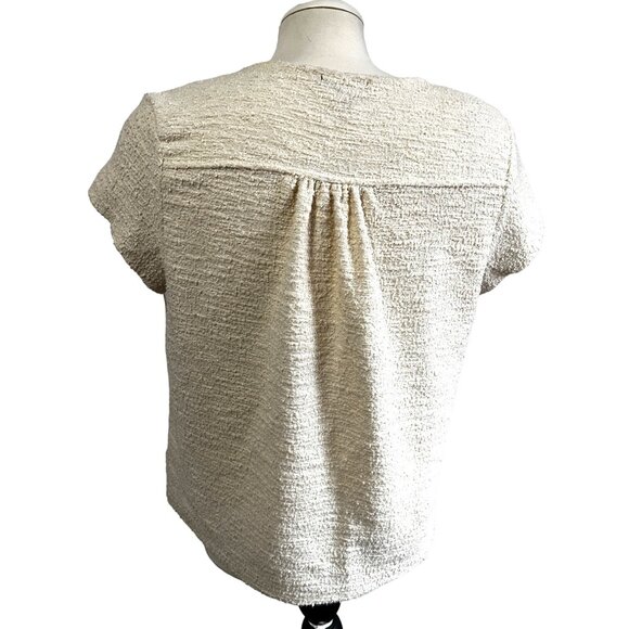 Current Air Beige Tie Front Textured Blouse Sz Medium Short Sleeves - Picture 2 of 8